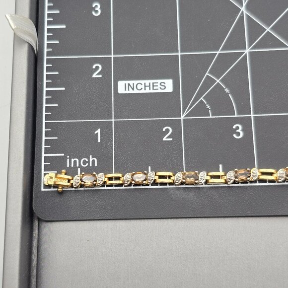 Smoky & Clear Quartz Tennis Bracelet 7.5" Gold Vermeil over Sterling Silver 13g - Picture 16 of 16